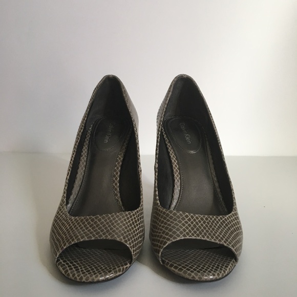 Calvin Klein Gray Skin Peep-toe Heels - Picture 2 of 4